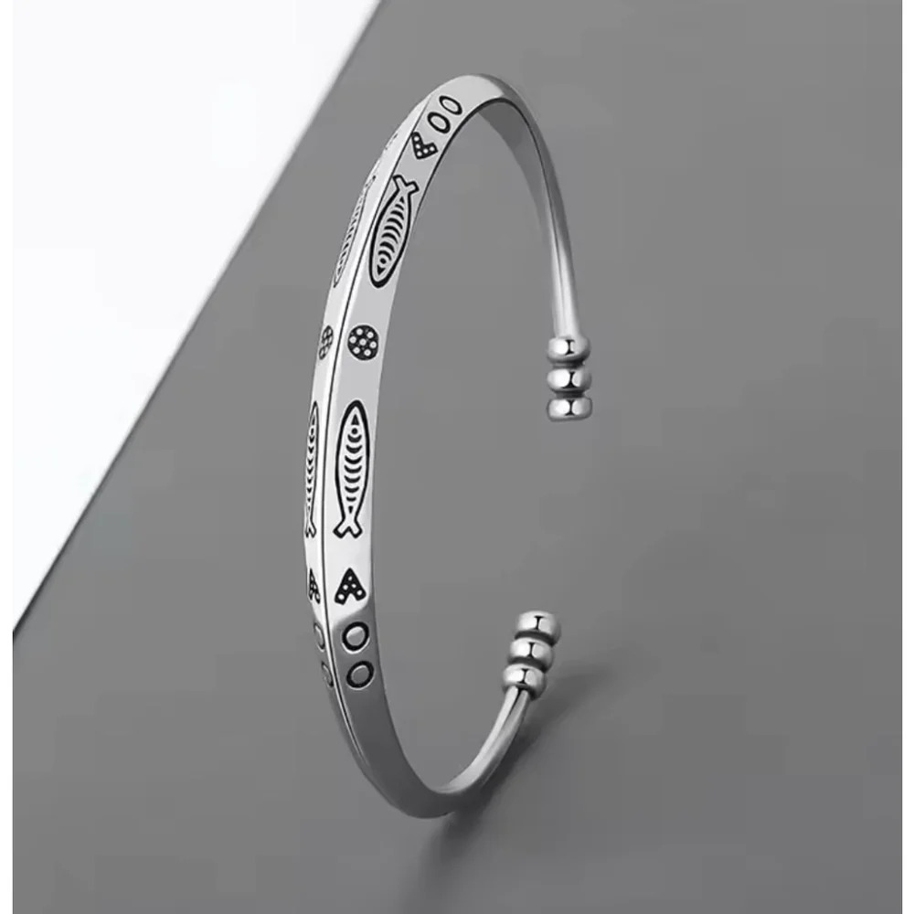 NEW Fish 925 Sterling Silver Cuff‎ Bracelet, 58mm Adjustable